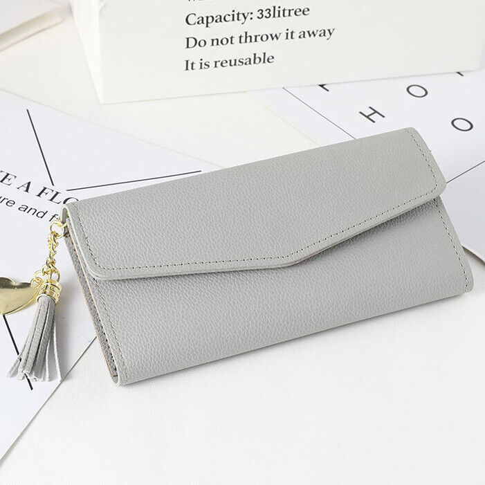 Women's Long Envelope Style Wallet Trifold Multi-card Slot Tassel Decor Purse With Heart-shaped Pendant Card Slots Zipper Cash Pocket