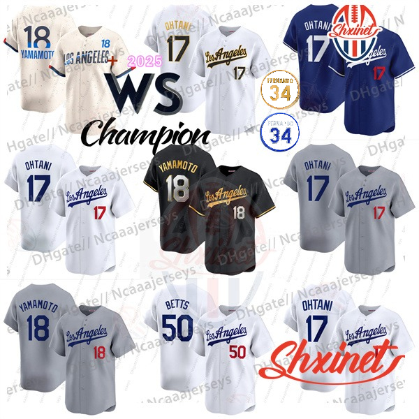 2025 World Series Champion Shohei Ohtani Jersey Mookie Betts Freddie Freeman Roki Sasaki Yamamoto Snell Hernandez Valenzuela No. 34 Patch Robinson Muncy Smith
