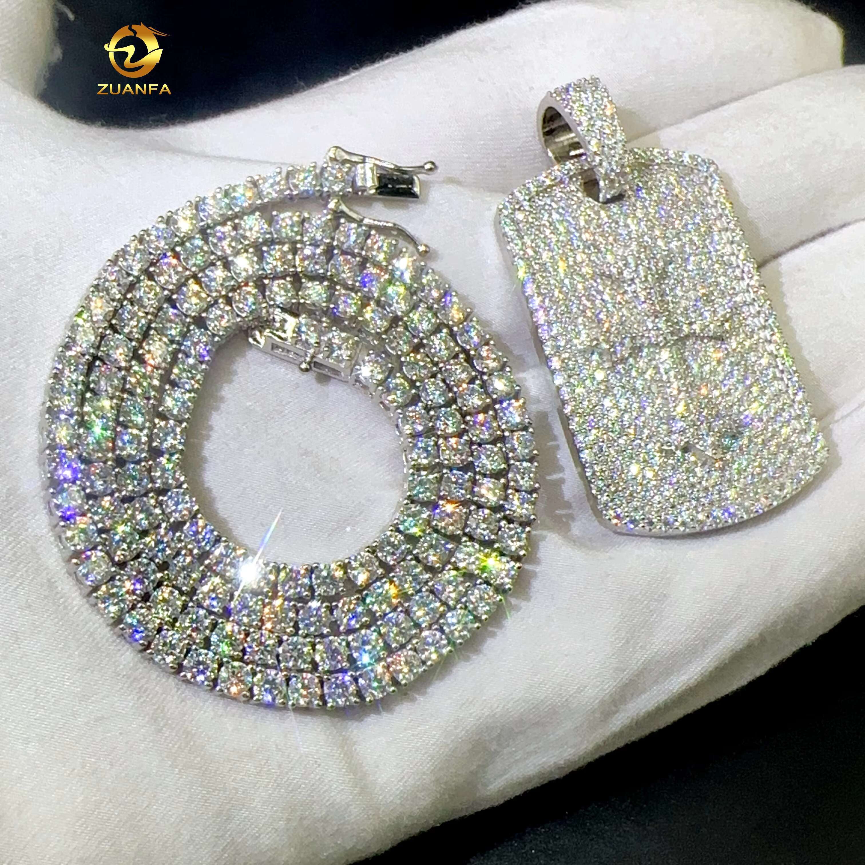 Pass Diamond Tester Lab Diamond Pendant Iced Out Jewelry Custom Cross Dog Tag 925 Silver Necklace Pendant Hip Hop