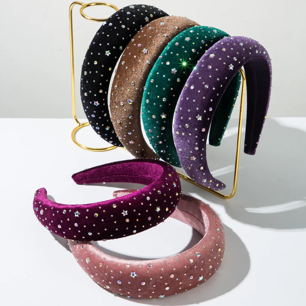 European and American Retro Velvet Sponge Headband Inlaid With Colorful Rhinestones Exuding a Starry and Sparkling Aura 251113