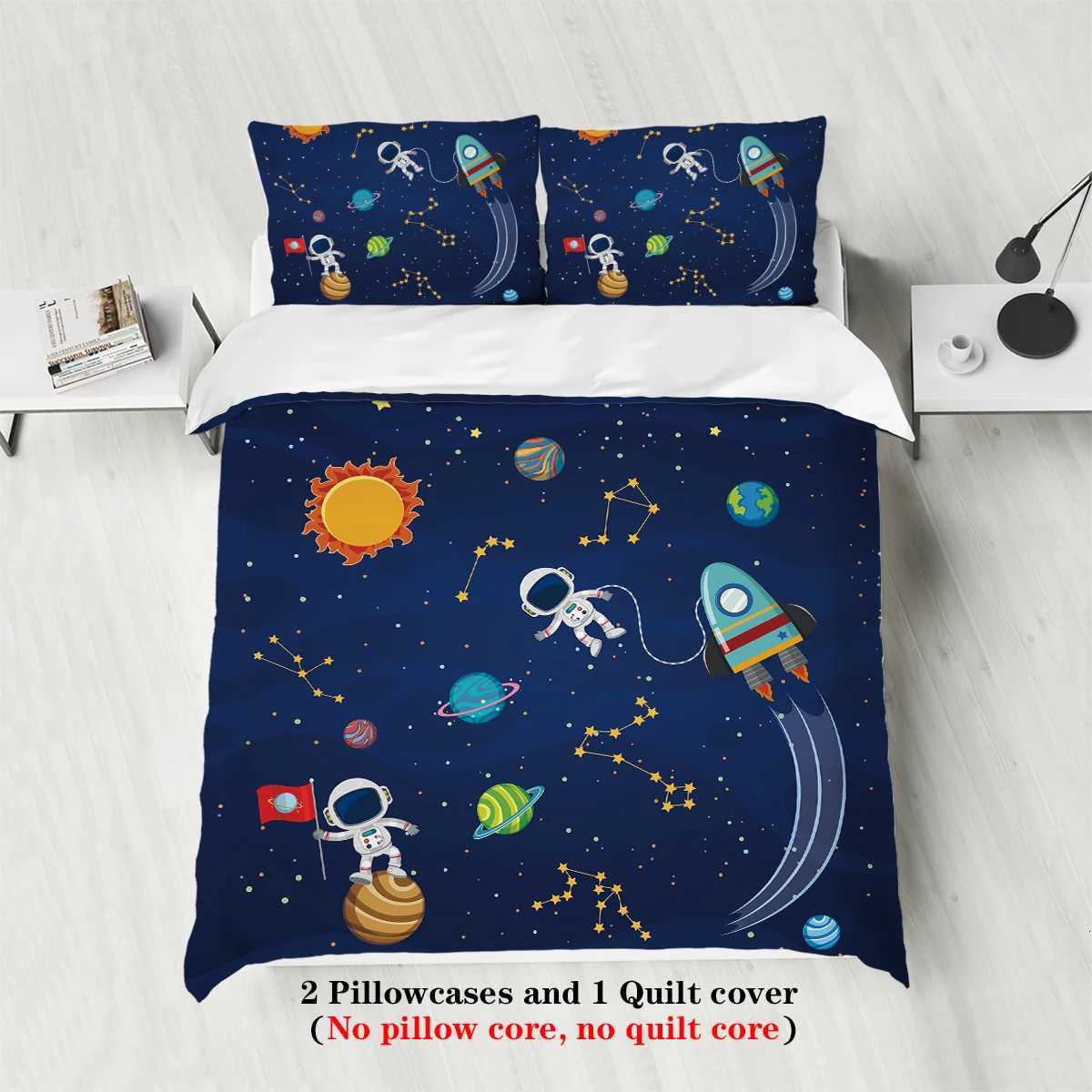 3-piece Starry Sky Space Planet Astronaut Pattern Print 1 duvet cover2 cases no core Comfortable Bedding SetM251118