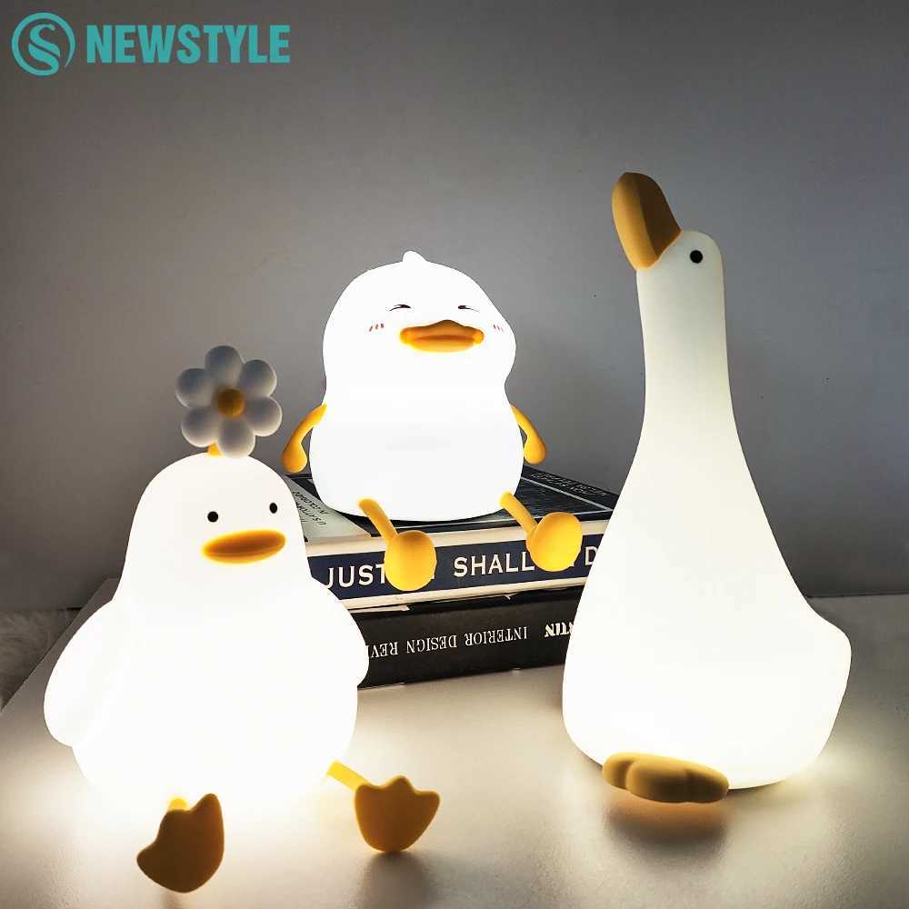 Cute Duck Night Light Silicone Dimmable Nursery Nightlight USB Rechargeable Timing Bedside Touch Lamp for Breastfeeding Room M251118
