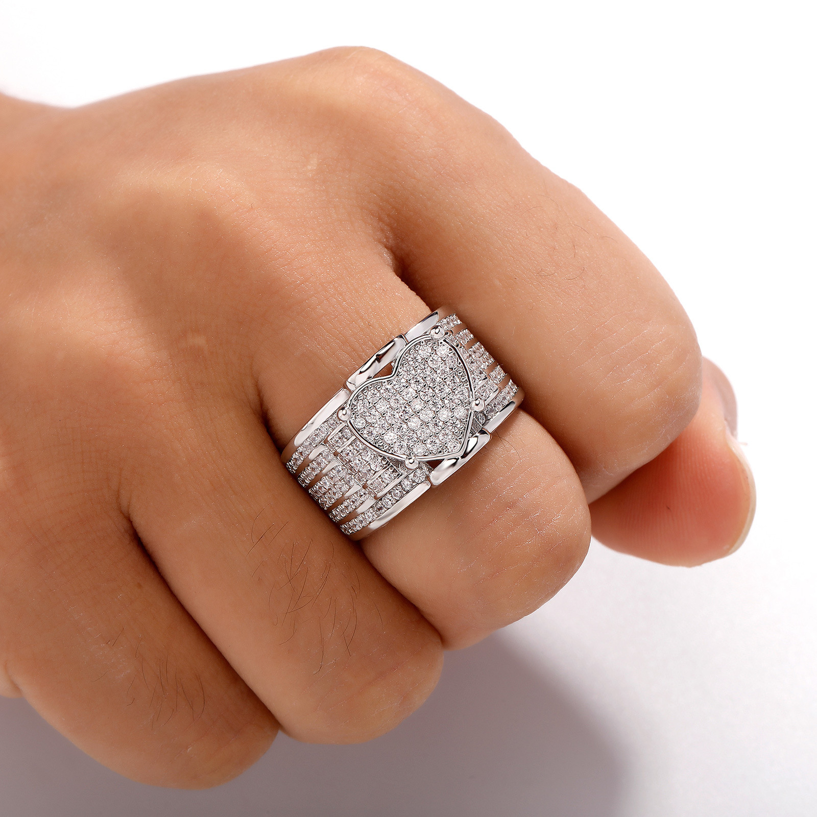 Personalized Trendy Hip Hop Love Ring for Men and Women Cuban Zircon Ring Jewelry