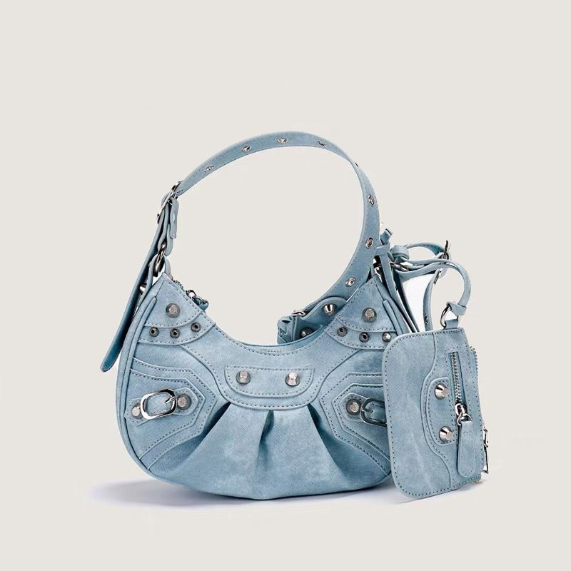 New motorcycle bag rivet tassel bag pleated bag punk style underarm bag fashionable high-end single-shoulder women's bag