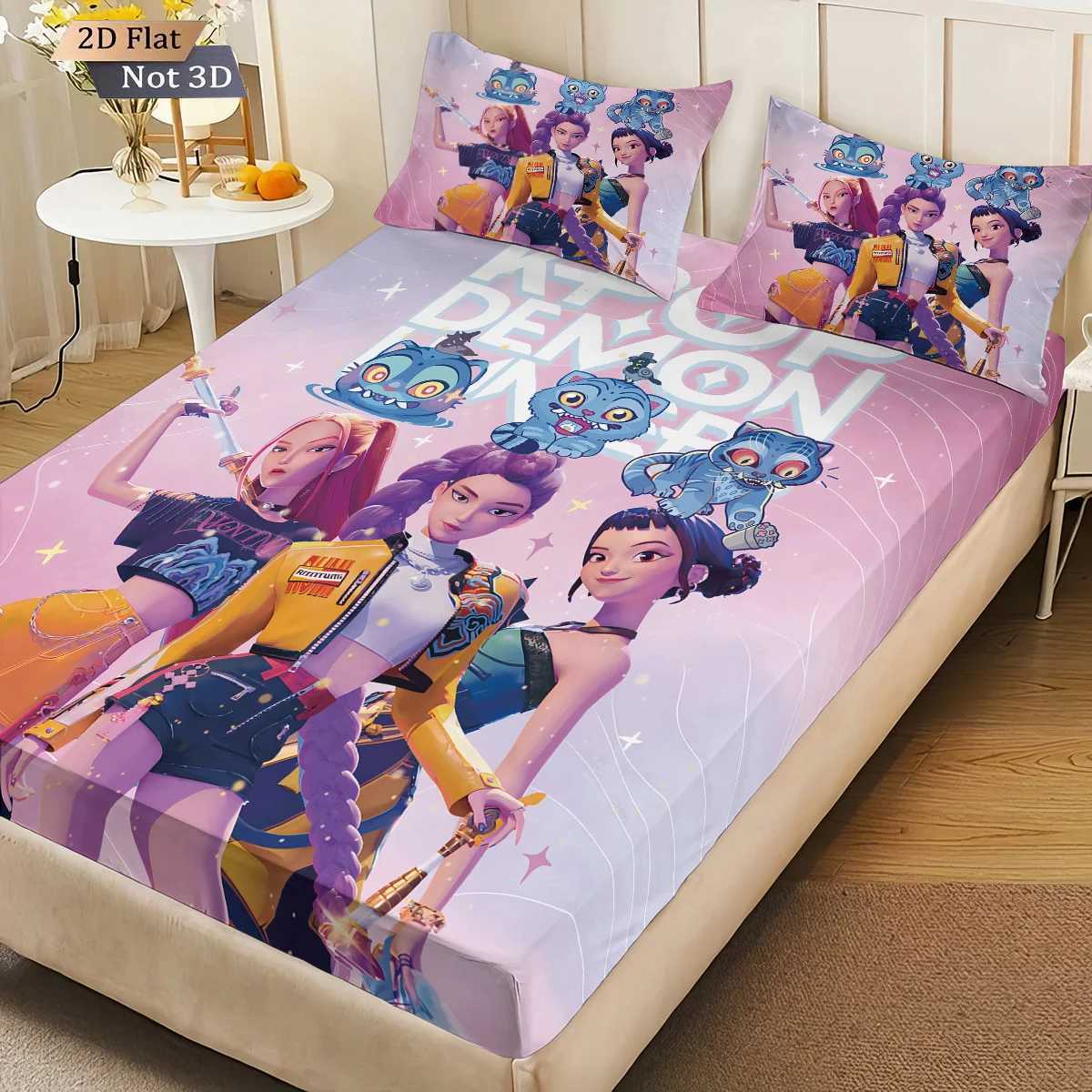 3pcs K-Pop Demon Hunters Printed Chipless Bed Sheet Set Multi Size Soft Bed Cover Bedroom Bedding Decoration Machine WashableM251118