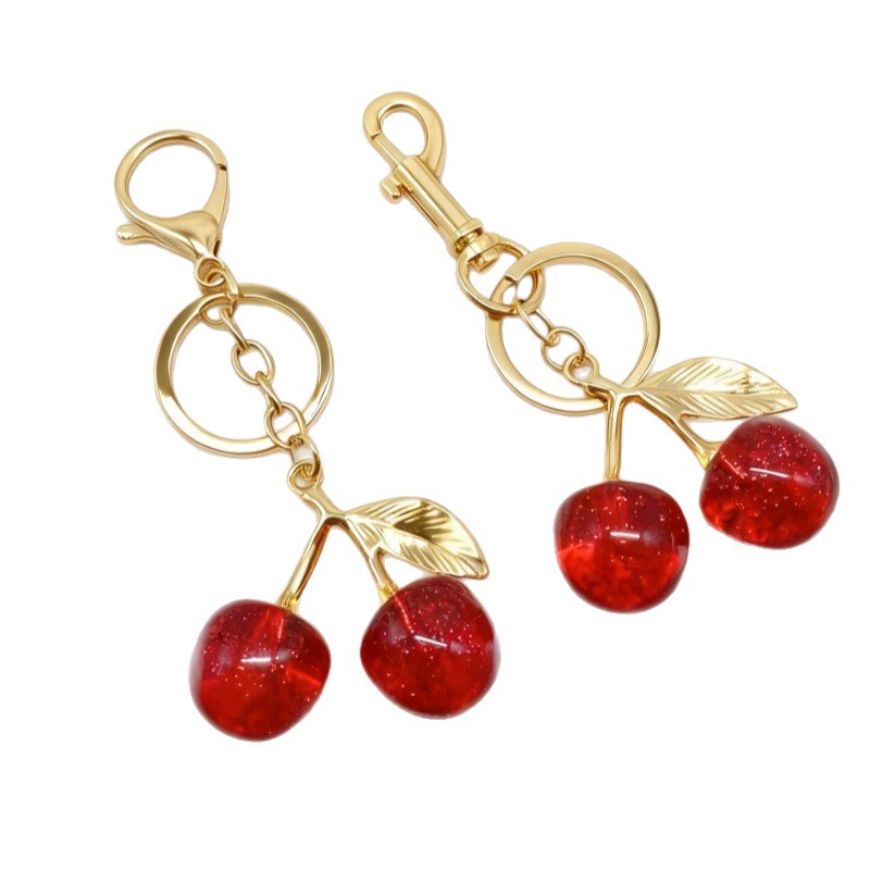 Free shipping Keychains Lanyards Creative Alloy Cherry Keychain Simulation Fruit Girl High Beauty Bag Pendant