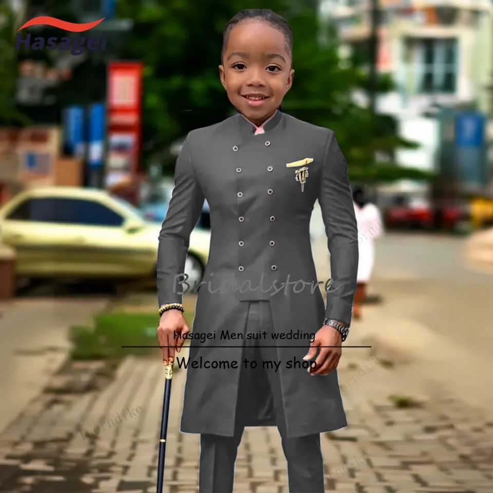 Burgundy Boys Set 2-piece Double Chest Jacket Wedding Childrens Tailcoat Long Coat Formal Party Performance Costume Y250418PQEL