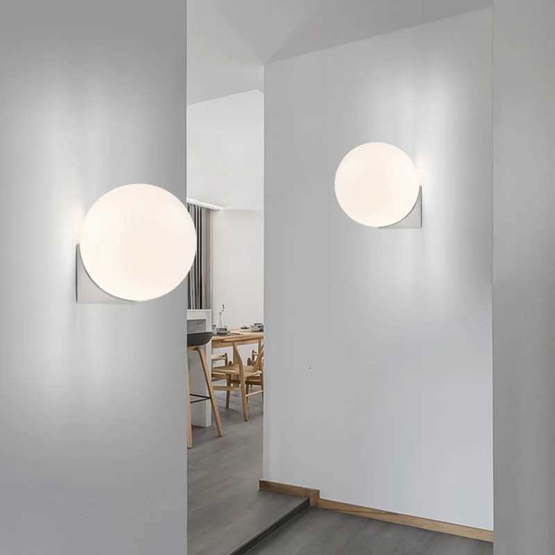 Modern Minimalist White Frosted Glass Ball Wall Lamp LED G9 Lighting Bedside Hallway Interior Decoration Golden Sconce Fixture M251118