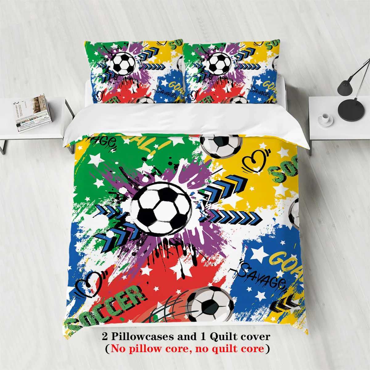 3-piece set colorful football pattern printed duvet set queen king double bed party funny and creative bedding setM251118
