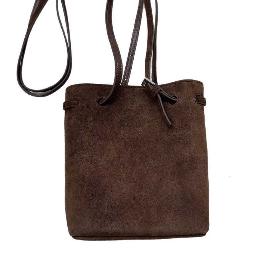 2025 New Head Matte Suede Drawstring Lucky Bag Bucket Bag Fashionable and Versatile Single Shoulder Cross Shoulder Small BagW251118
