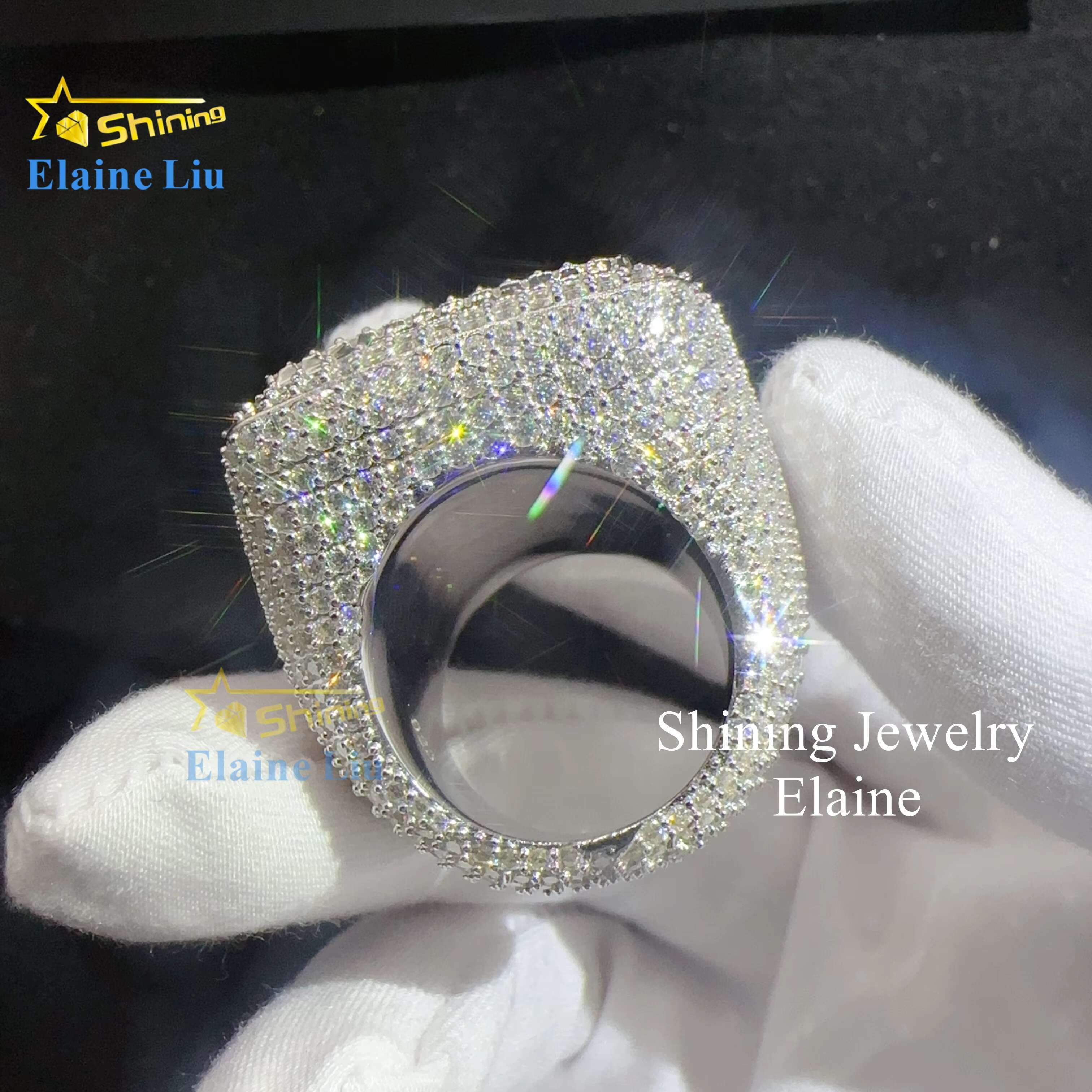 Baguette Hip Hop Custom Vvs Moissanite Mens Iced Out 925 Sterling Silver Ring
