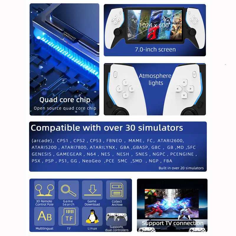 New 7-Inch Dual Joystick Nostalgic Arcade Handheld Game Machine PX Pro Compatible With 30Emulators 256G P Gift Open-SourceW251118