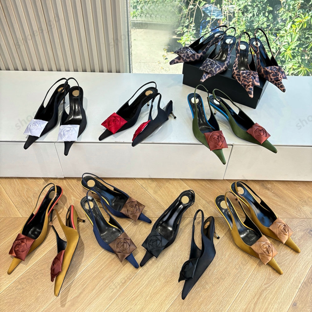 Luxury women rose pointed toe slip on high heel shoes Designer back strap Low Heel shoes Slingback sandals Elegant evening shoes 10.5cm Dress shoes With box