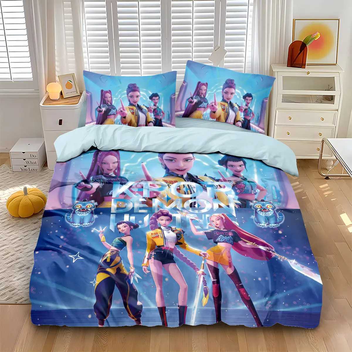 KPOP Demon-Hunters Bedding Set Queen King Size EU Single Quilt Bed Cover Duvet Cover Sets With cases Birthday GiftsM251118