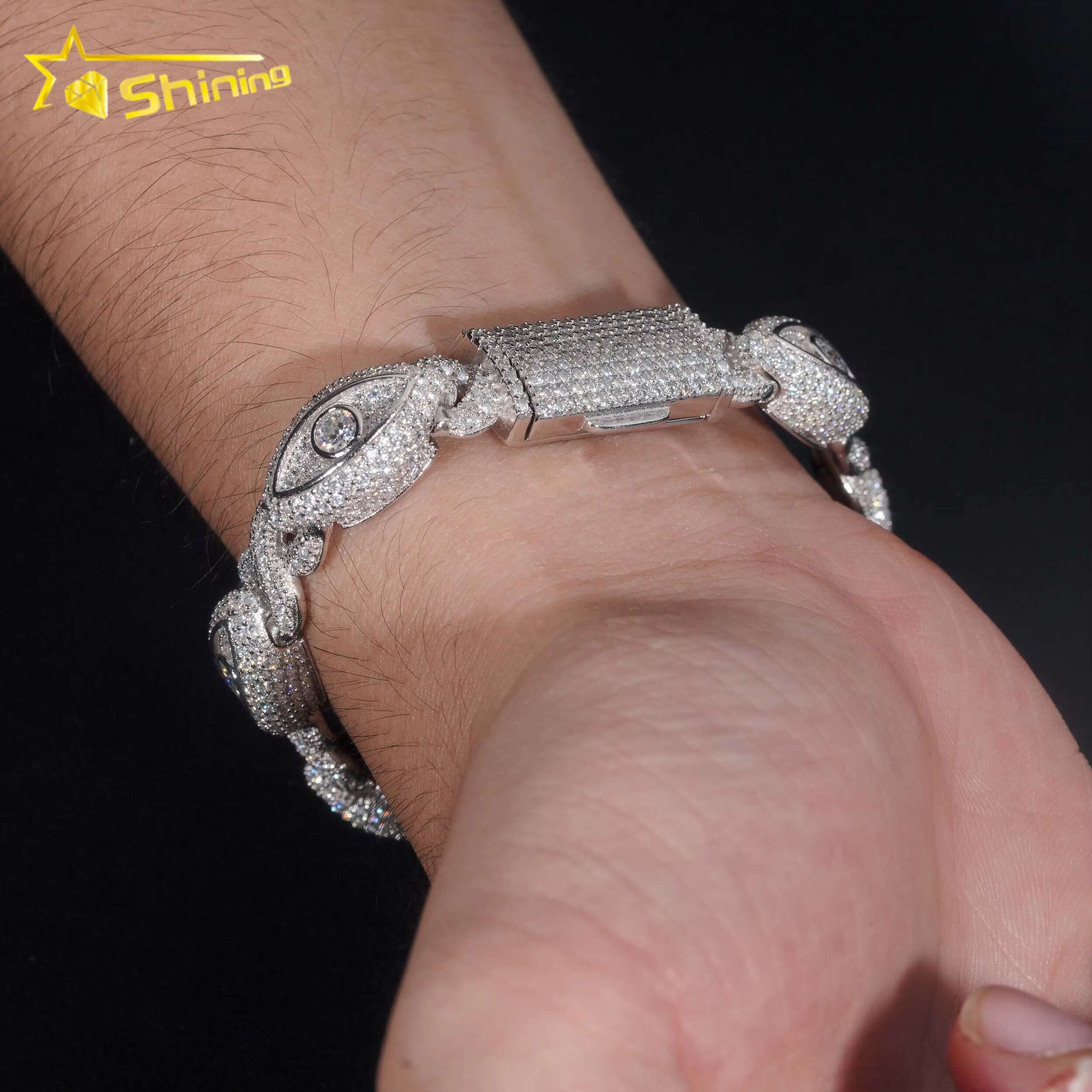 Pass Dia Tester Sier Gold Plated Hip Hop Jewelry Custom Mens Eye VVS Moissanite Cuban Bracelet