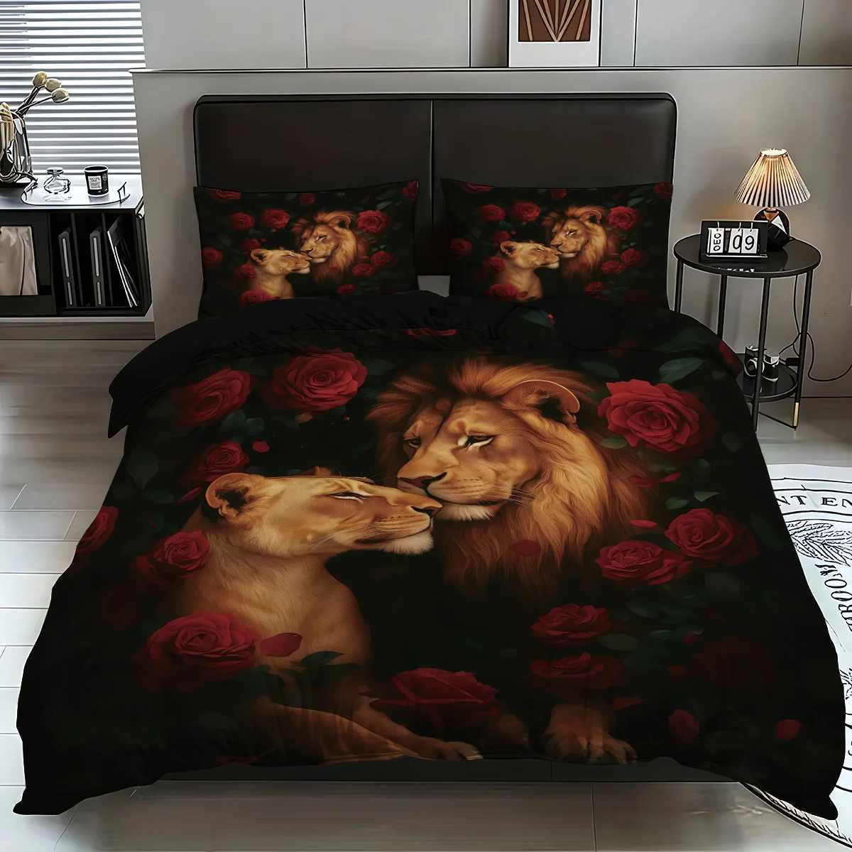 3 pieces are lion animal printed down duvet covers 1 down duvet cover2 cases no core Soft and comfortable bedding setM251118