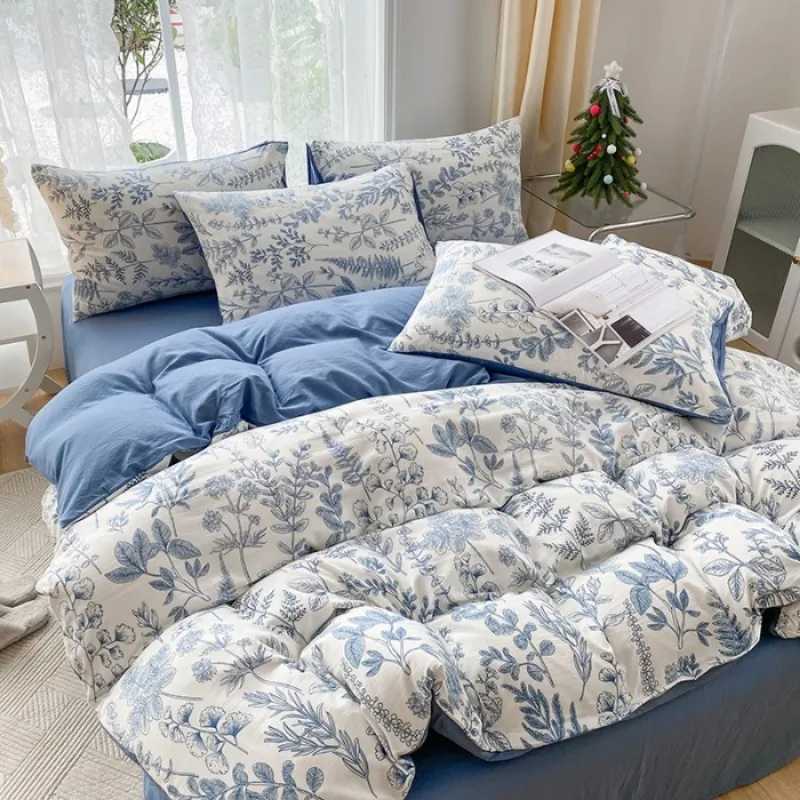 2025 new printed double-layer yarn washable four-piece set floral quilt cover student dormitory bed sheet three-piece setM251118
