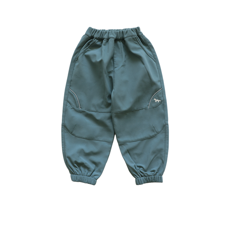 Children's Embroidered Thin Fleece Cuffed Pants, Mountain-Style Water-Repellent Thermal Trousers, Comfortable Hiking & Casual Wear for Kids 25AG3