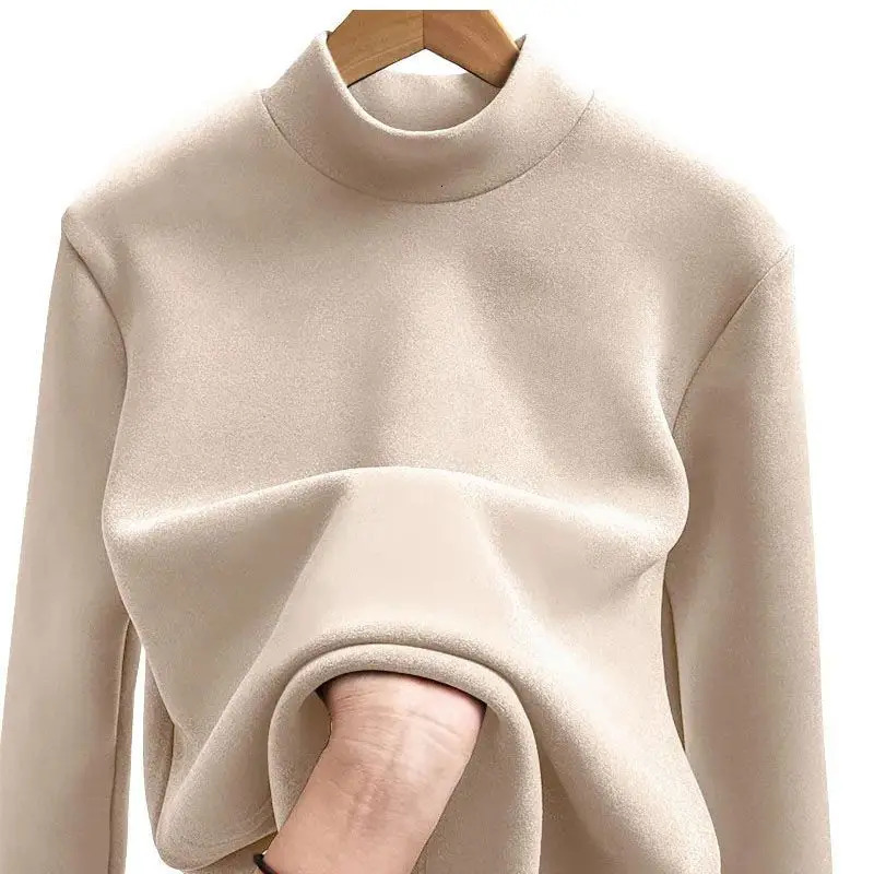 Double-sided Fleece Warm Base Shirt Men Women Long Sleeve Half High Collar T-shirt Autumn Winter Thermal Underwear 251113