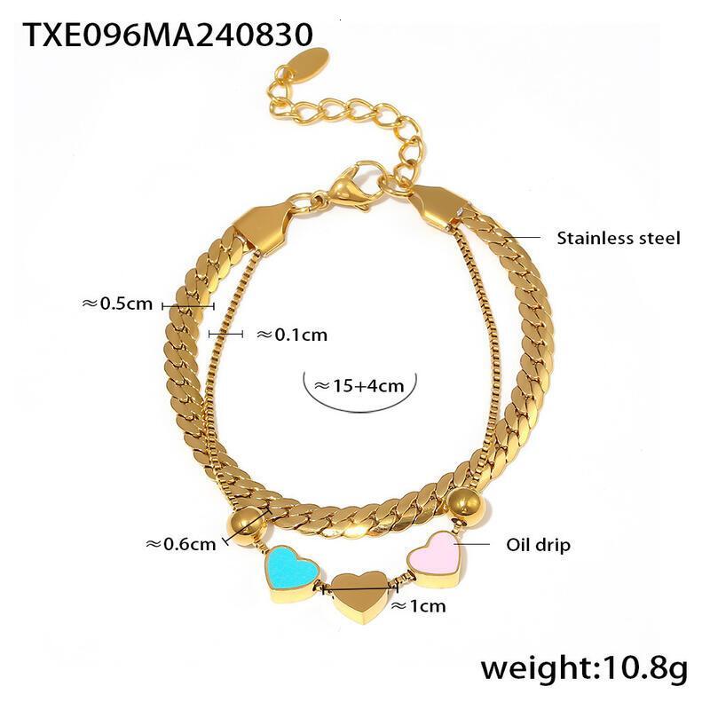 Hot selg color dripping oil heart double-layer necklace bracelet, niche light stainless steel set accessories ddmythur