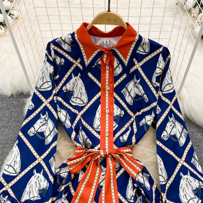 Elegant Women's Two Piece Sets Blouses Luxury Brand Design Horse 2025 The autumn Long Dress With LACES Features A High-end And Elegant Style