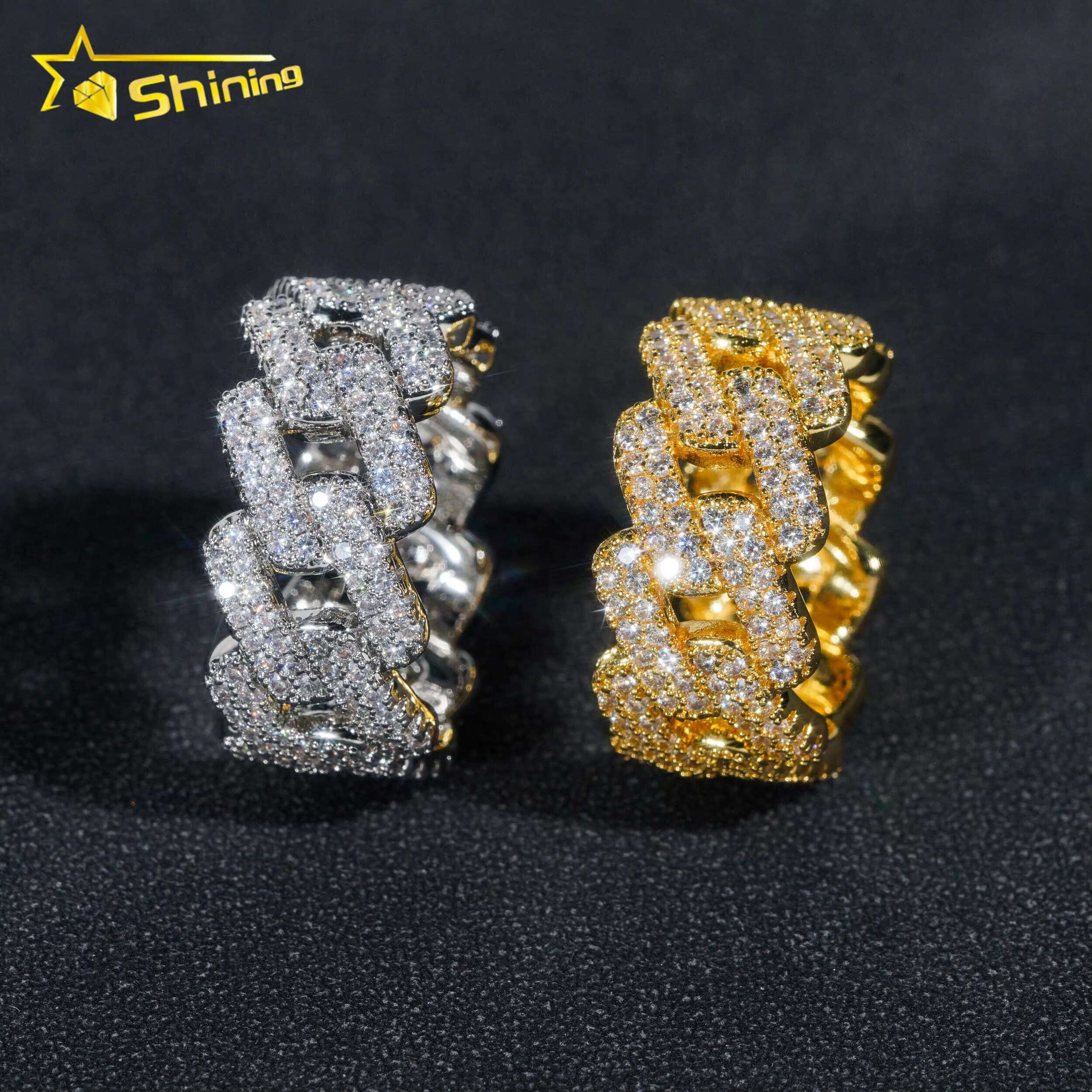 Hot Sale Fine Jewelry Sterling Sier Cuban Rings Hip Hop Vvs Moissanite Engagement Band for Men and Women