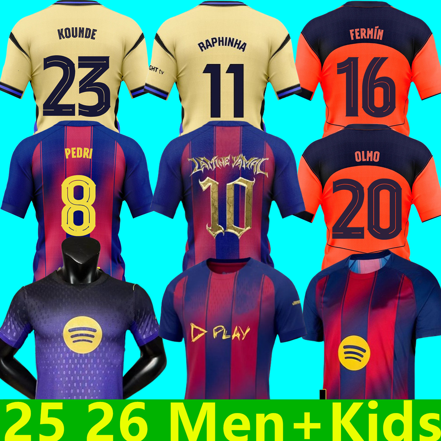 25 26 LAMINE YAMAL PEDRI GAVI Soccer Jersey FERRAN KOUNDE Camiseta De Football Shirt FERMIN CUBARSI OLMO BALDE F. DE JONG 2025 2026 RASHFORD Football JOAO FELIX Men Kids