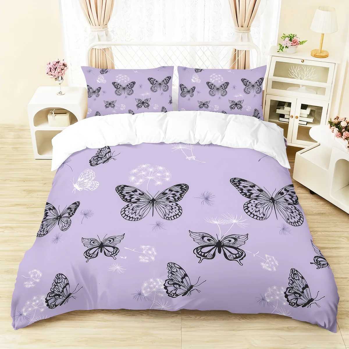 3 beautiful butterfly printed down duvet covers 1 down duvet cover2 cases no core Soft and comfortable bedding setM251118