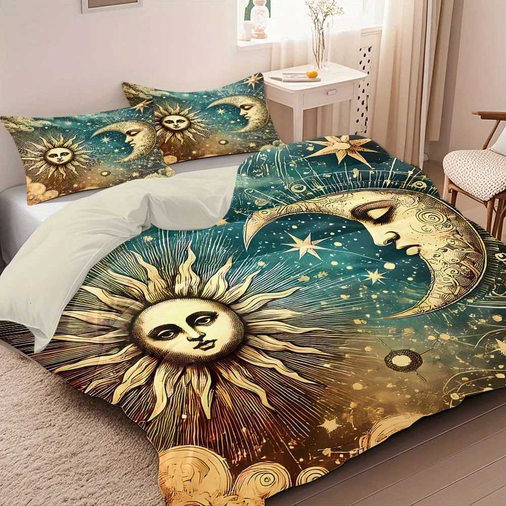 3pcs Gorgeous Sun Moon Texture Printed Quilt Set- Includes 1 Quilt Cover and 2 Cover without FillerM251118