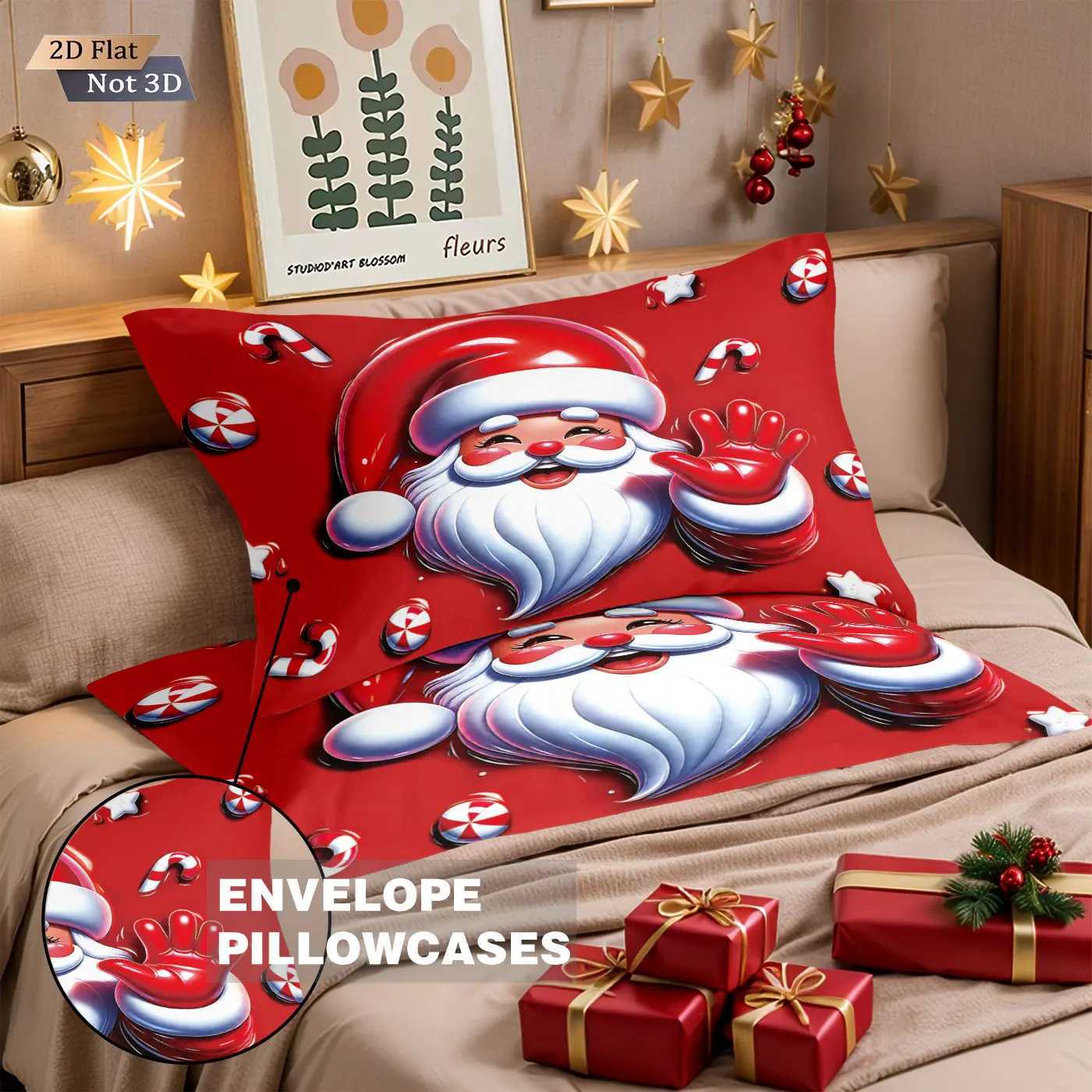 3pcs Red Santa Claus Printed Chipless Bedding Set Soft and Comfortable Dormitory Bedroom Multiple Sizes Machine WashableM251118