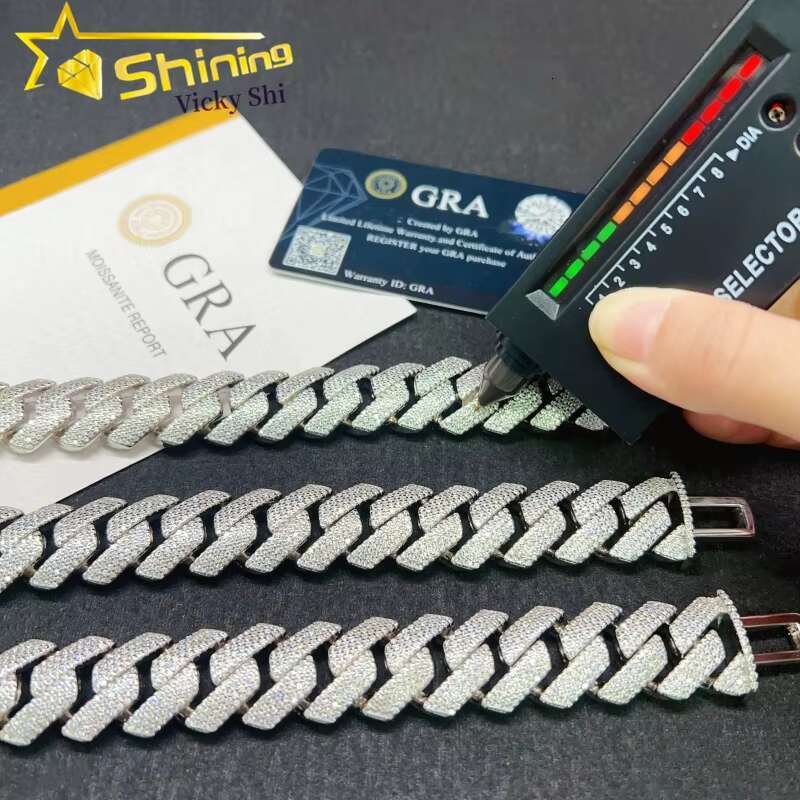 Top Quality Iced Out Hip Hop Sterling Sier 20mm Big Size Miami Mossanite Cuban Link Chain Bracelet