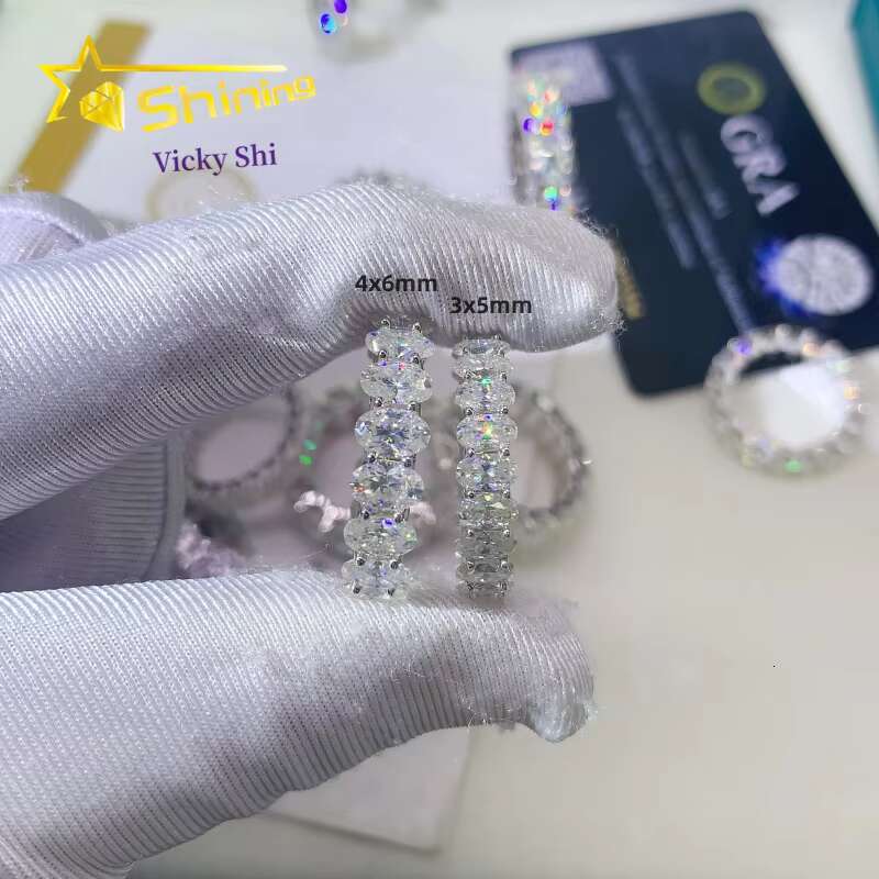 Women Fine Jewelry Rings Emerald Oval Marquise Round Shape Sier Moissanite Dia Engagement Ring Band