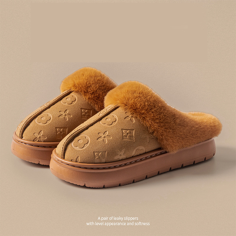 Free shipping Designer Slippers Indoor outdoor anti slip warm slippers for couples at home with soft soles plush cotton for winter use brown
