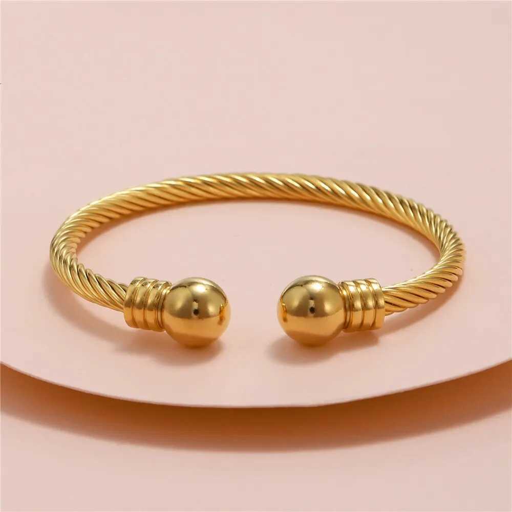 Titanium Stl Charm Ball Open Cuff Bangle For Women No Fade Color Wire Rope Bracelet Fashion Female Wrist Ornament Jewelry Gift C251118