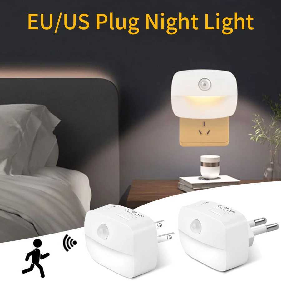 EU/US Plug LED Night Light Mini PIR Motion Sensor Lamp 3 Modes Bedside Light For Bedroom Hallway Stairs WC Bedside Night Lamp M251118
