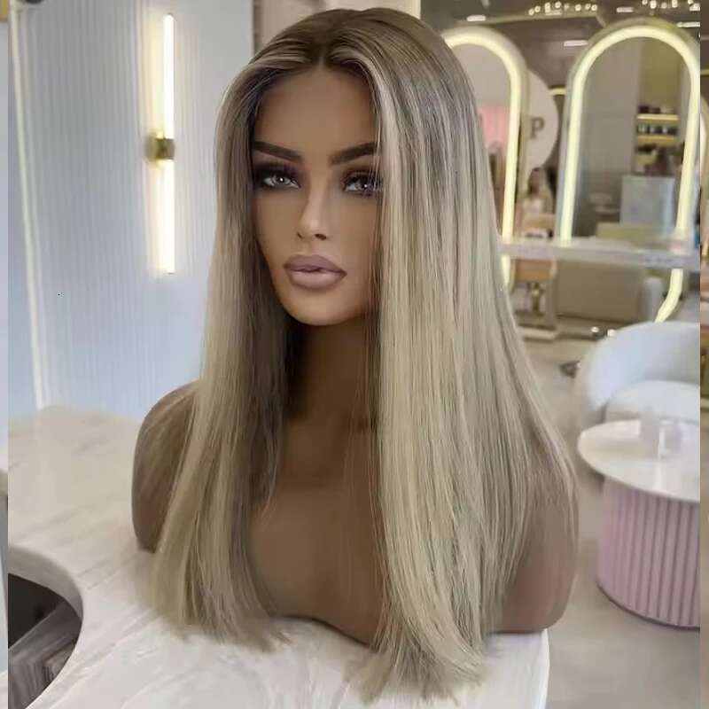 Super Natural Glue-Free Blonde Highlights Raw Russian Unprocessed Hair Je Silk Top Lace Front Wig