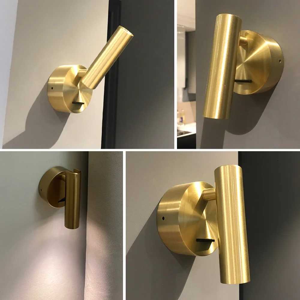 Brass Indoor LED Wall Light With Switch Interior Wall Lamp Decorat Bedroom Hotel Guest Room Lighting for a bedside reading light M251118
