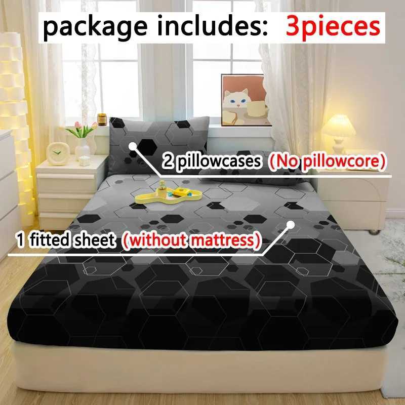 3-piece geometry pattern matte three piece fitted sheet set bedroom printed bed cover set beddingM251118