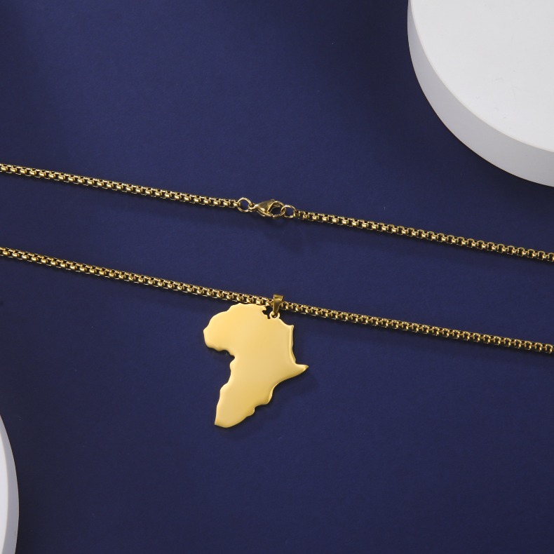 Men's Africa Map Necklace Top 18K Gold Plated Maps Pendant Necklaces Gold Chains Africa Continent Motherland Home Hip Hop Fine Jewelry for Women 