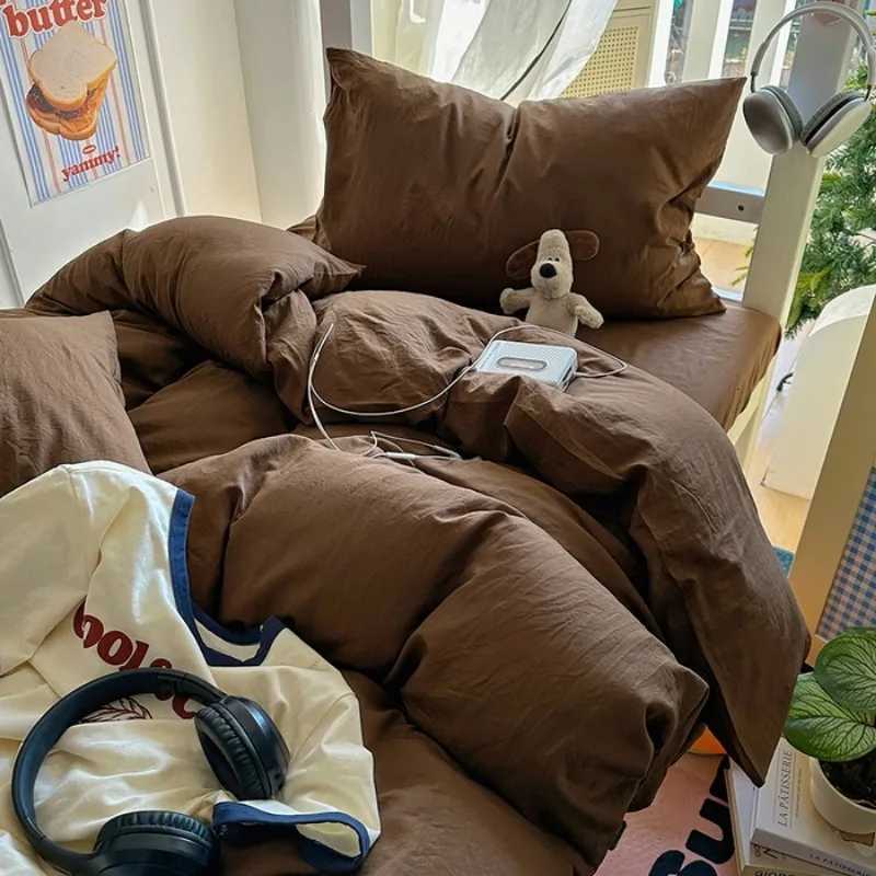 2025 new solid color simple washed cotton student bed sheet four-piece set machine washable student dormitory three-piece setM251118