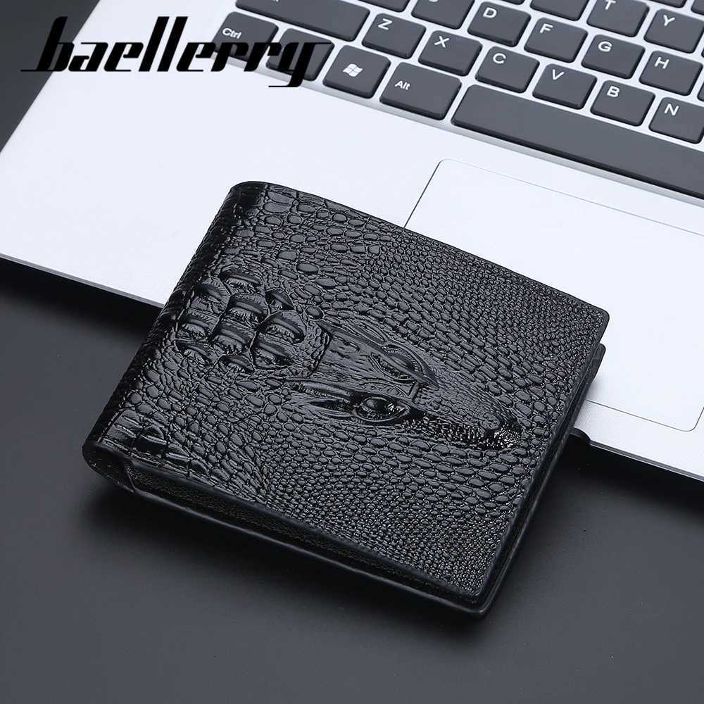 Baellerry Short Men Wallets Zipper Coin Pocket Crocodile Pattern Mens Wallet Luxury Card Holder PU Leather Classic Male PurseT251118