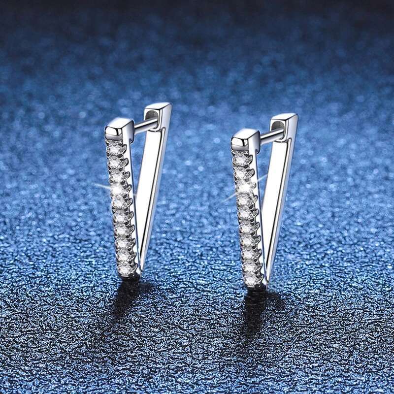 NeeTim Full Moissanite Earrings Lab Dia Sterg Sier with Gold Plated Hoop Triangle Earring Wedding Party Jewelry