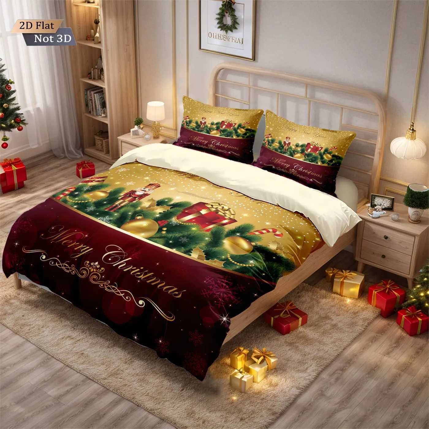 3pcs Christmas Gift Wreath Printed Core Free Bedding Set Soft and Comfortable Dormitory Bedroom Multiple Sizes Machine WashableM251118