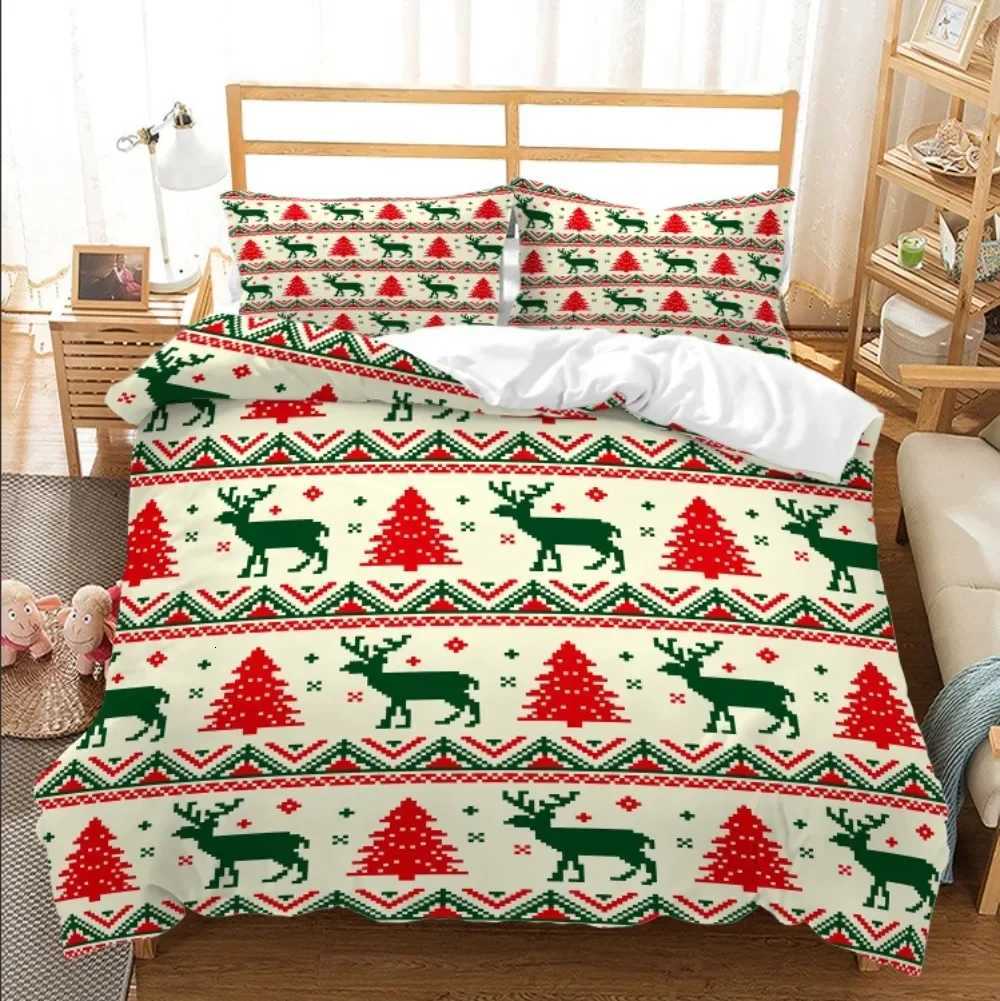 Merry Christmas Bedding Set 3D Super King Size Duvet Cover Set Digital Printing New Year Gift Snowflake Deer Comforter RedM251118