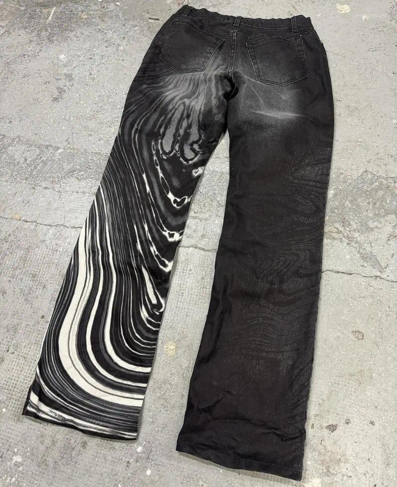 Mens Jeans American Street Fashion Brand Hip-hop Zebra Striped Print Men Y2k Gothpunk Harajuku Retro Oversized Trousers Women