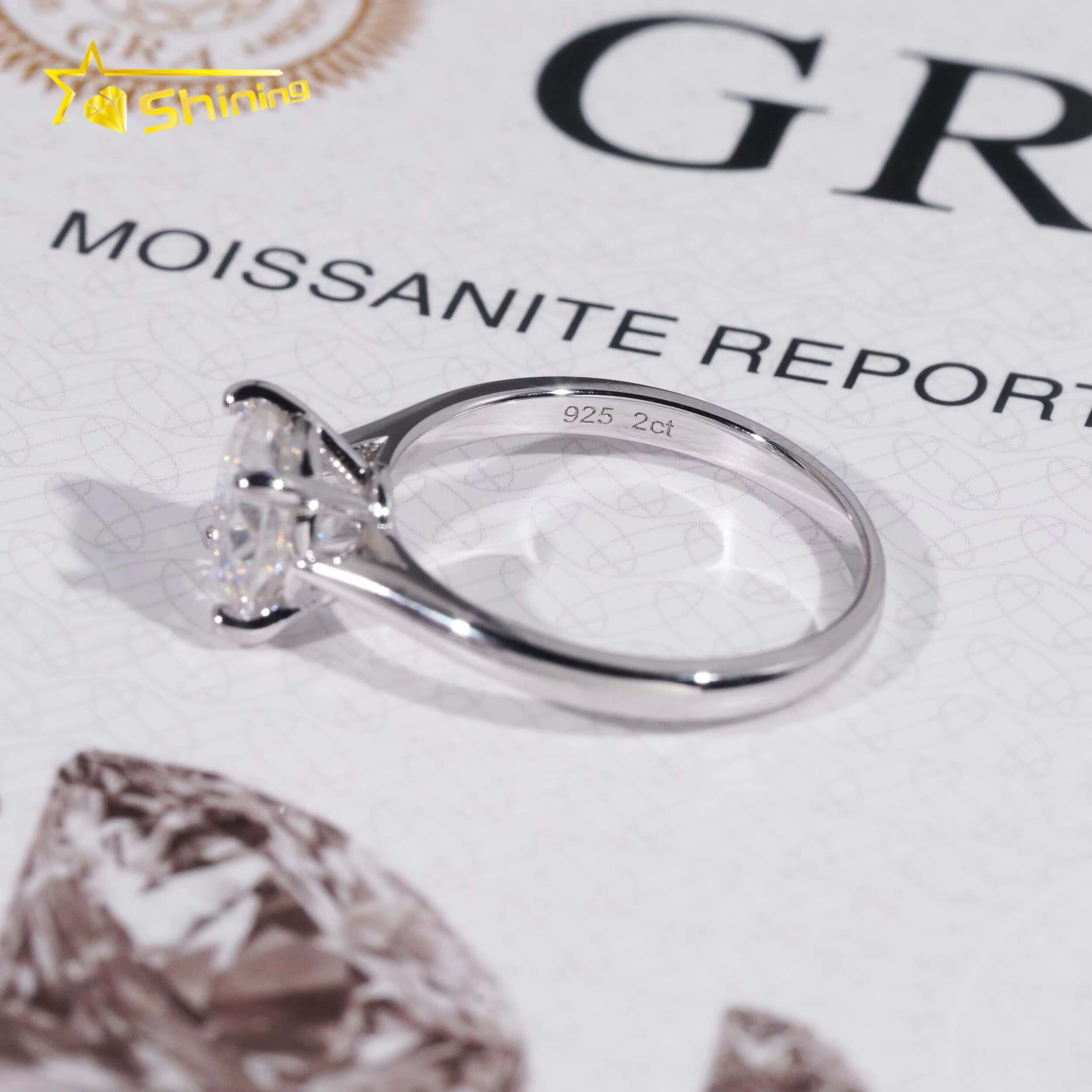 Classical Cathedral Setting Women Wedding Pass Dia Tester Moissanite Sterling Sier Gold Plated Engagement Ring