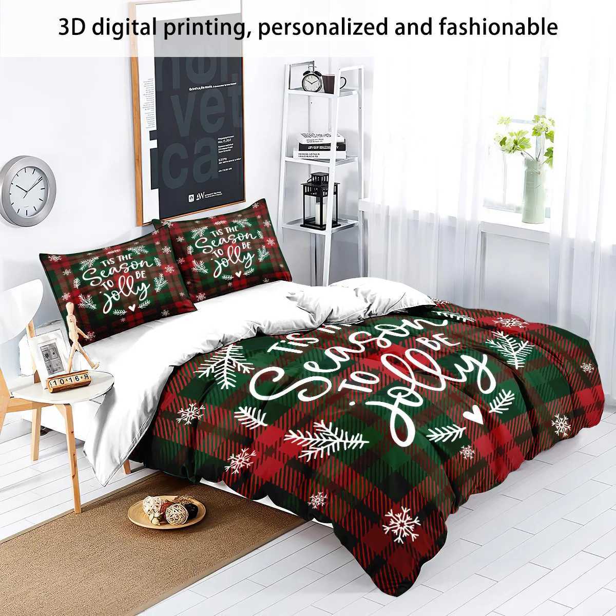 3pcs Christmas Plaid Print Coreless Bedding Set Comfortabl Dormitory Bedroom Holiday Decoration Multiple Sizes Machine WashableM251118