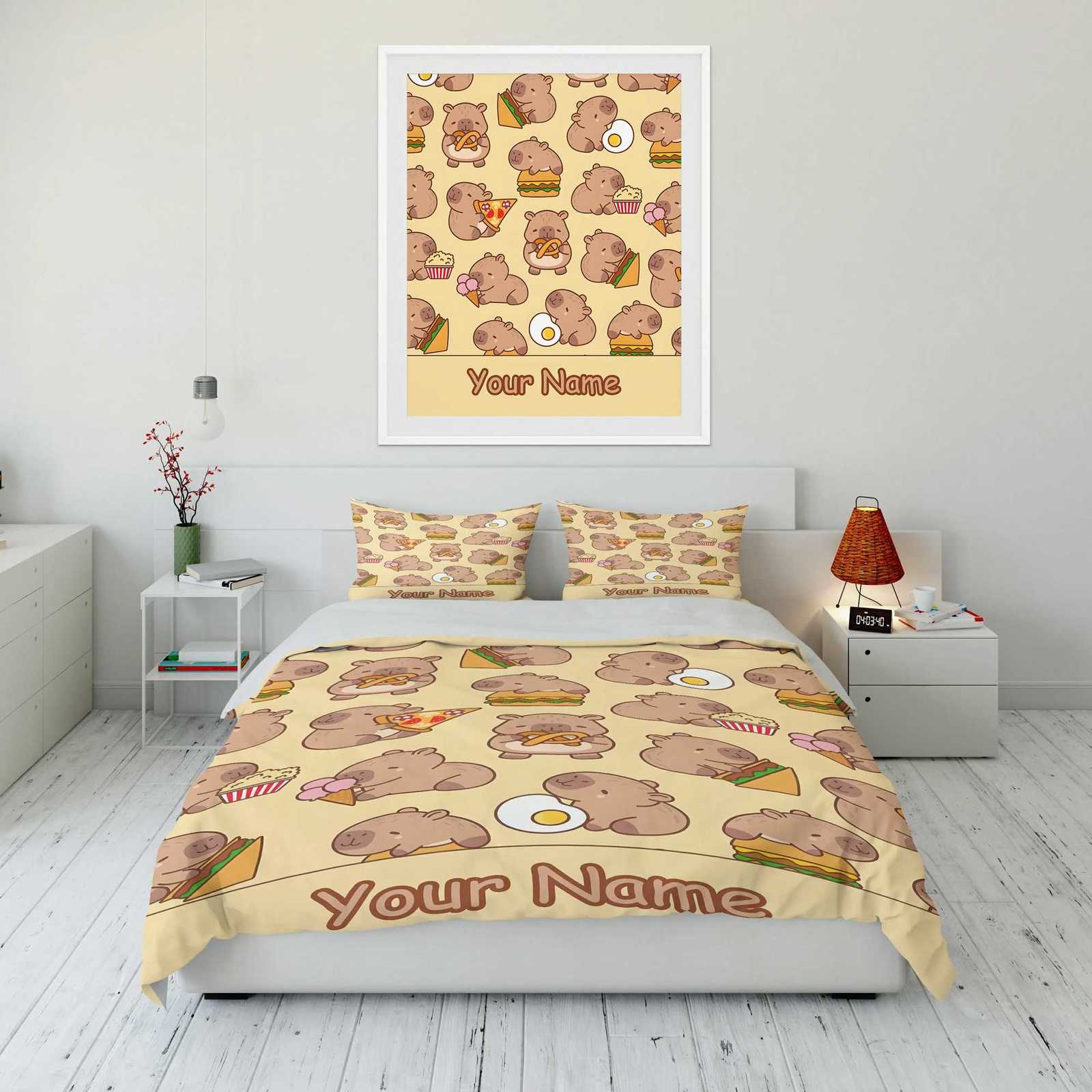 3PC Custom Name Capybara Printed Bedding Set Cartoon Anime Duvet Cover Comforter case Boys Girls Children Adults KingM251118