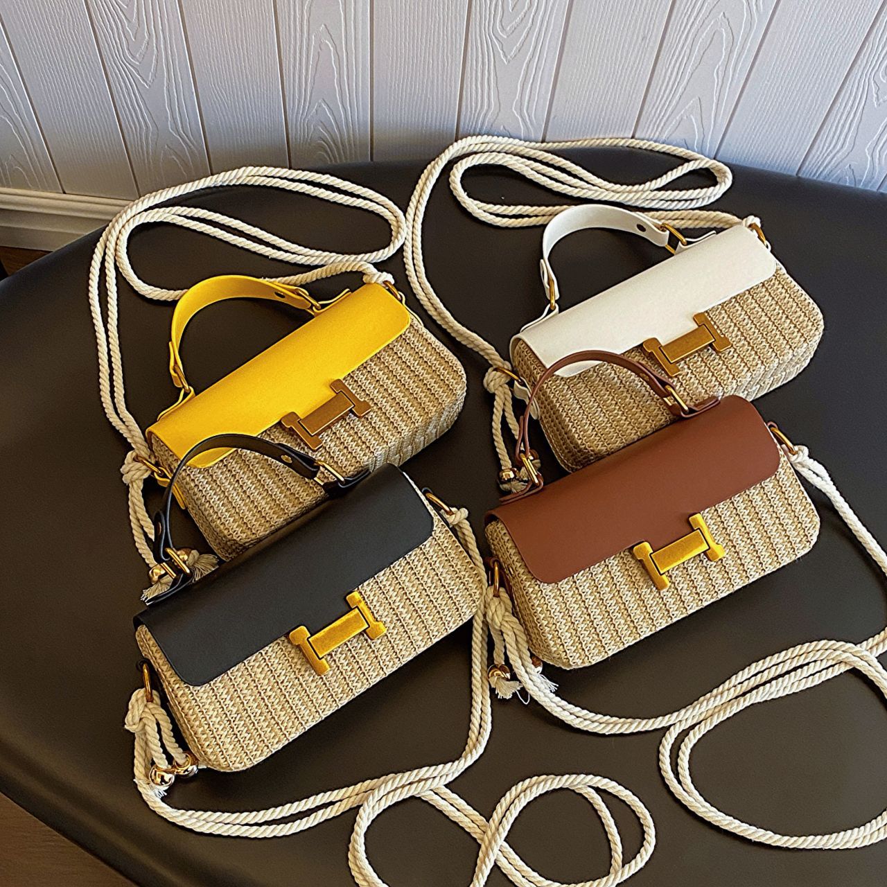 Versatile Small Square Straw Shoulder Bag - Modern Retro Designer Portable Messenger