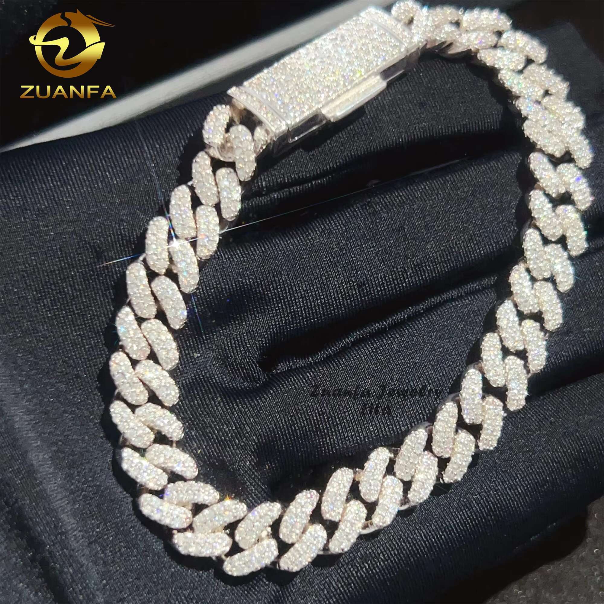 925 Silver Jewelry Hip Hop Style 8mm Thin Two Row Iced Out Moissanite Diamond Cuban Link Bracelet